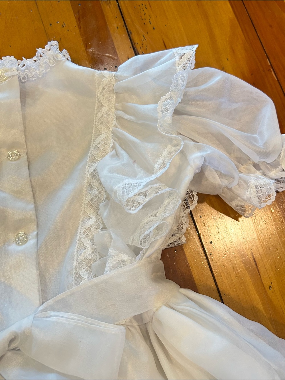 Sz7 Vintage White Ruffled Lace Party Dress - Picture 10 of 14